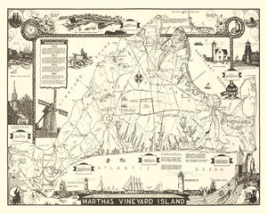 Vintage Map of Martha's Vineyard, 1935