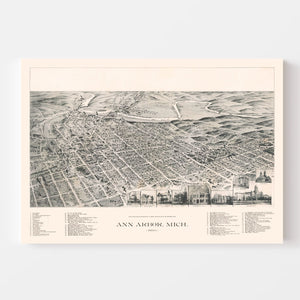 Vintage Map of Ann Arbor, Michigan 1890