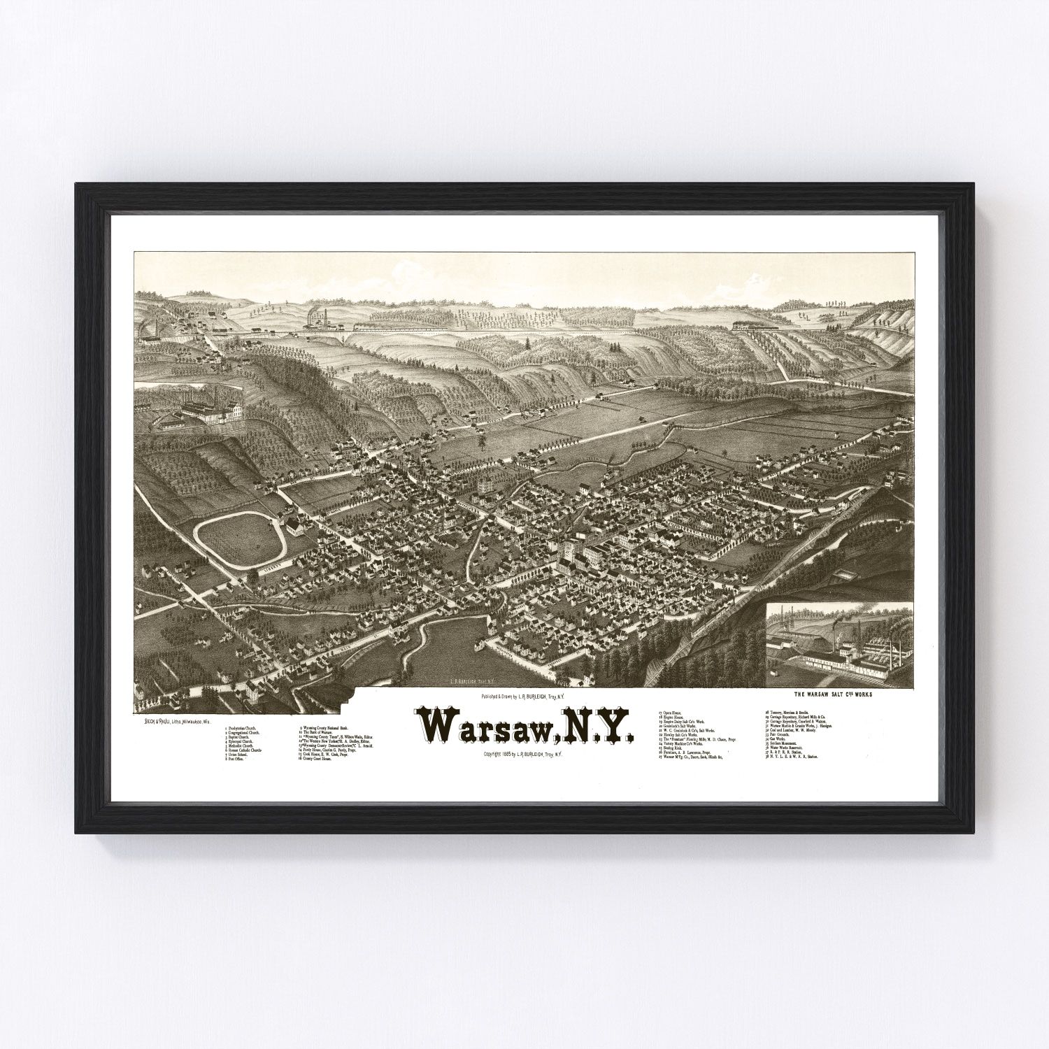 Vintage Map of Warsaw, New York 1885