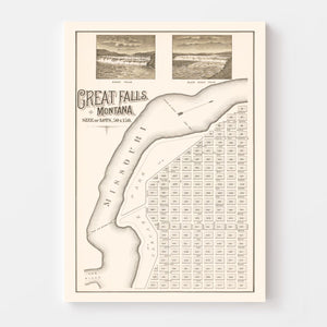 Vintage Map of Great Falls, Montana 1883