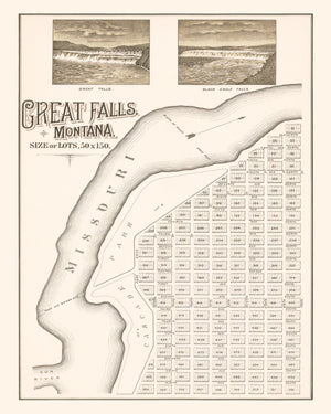Vintage Map of Great Falls, Montana 1883