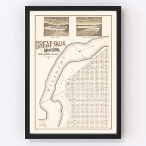 Vintage Map of Great Falls, Montana 1883