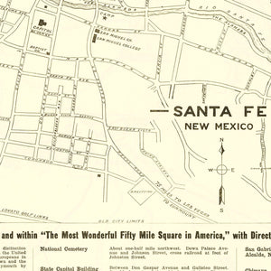 Vintage Map of Santa Fe, New Mexico 1925