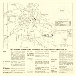 Vintage Map of Santa Fe, New Mexico 1925