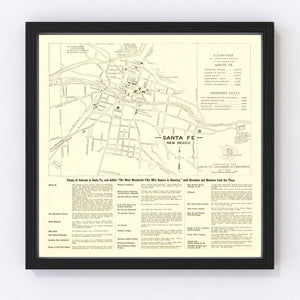 Vintage Map of Santa Fe, New Mexico 1925