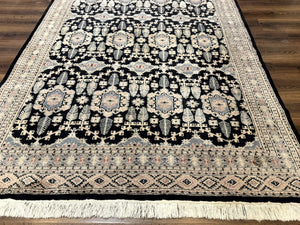 Turkoman Bokhara Rug 6x9, Pakistani Carpet, Black, Hand Knotted