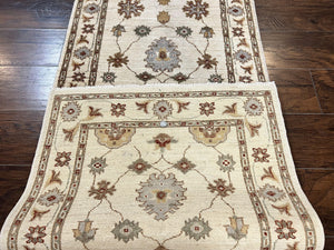 Peshawar Runner 2.7 x 10, Beige Floral Hand Knotted Vintage Wool Oriental Runner, Hallway Rug, Farmhouse Rug, Neutral Colors