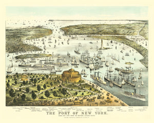 Vintage Map of Port of New York, New York 1878