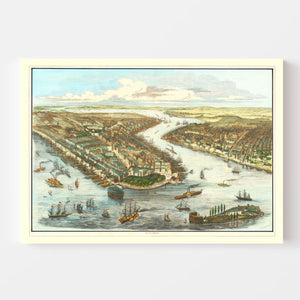 Vintage Map of New York Harbor, New York 1870