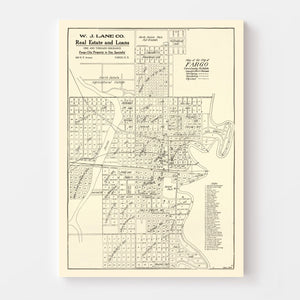 Vintage Map of Fargo, North Dakota 1910