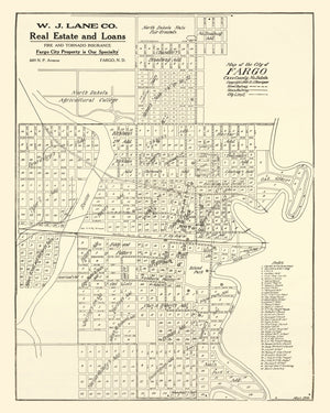 Vintage Map of Fargo, North Dakota 1910