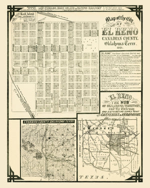 Vintage Map of El Reno, Oklahoma 1891