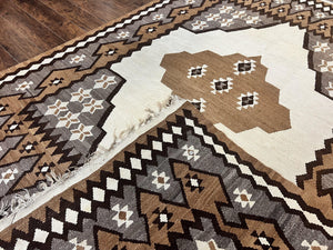 Antique Persian Fars Kilim Rug 8x11, Wool, Boho Tribal Persian Shiraz Flatweave Carpet, Semi Open Field, Geometric, Handmade, Vintage Semi Antique