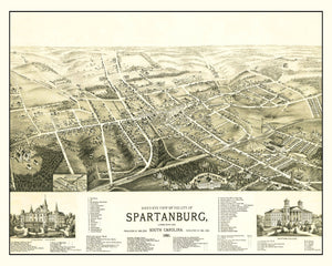 Vintage Map of Spartanburg, South Carolina 1891