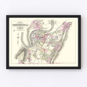 Vintage Map of Chattanooga, Tennessee 1889
