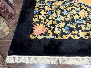 Antique Chinese Peking Rug 12.6 x 14.9, Palace Size Asian Oriental Carpet, Art Deco Rug, Rare