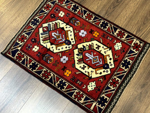 Small Persian Tribal Rug, Red and Ivory, Baluch Rug