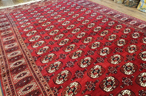 Persian Turkoman Rug 8 x 12.5, Bokhara Turkoman Carpet, Fine Oriental Rug, Vintage Wool Handmade Area Rug, Red Black Cream, Room Sized