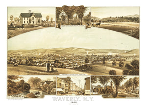 Vintage Map of Waverly, New York 1881