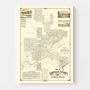 Vintage Map of Lampasas Springs, Texas 1884
