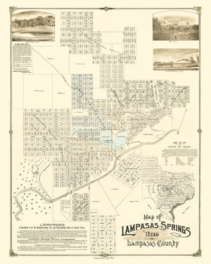 Vintage Map of Lampasas Springs, Texas 1884