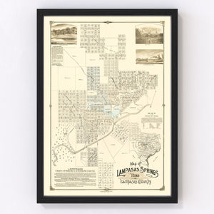 Vintage Map of Lampasas Springs, Texas 1884