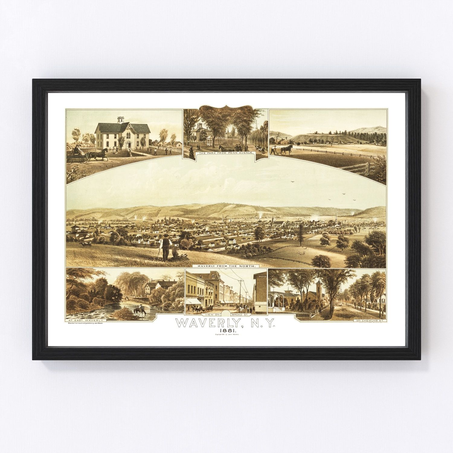 Vintage Map of Waverly, New York 1881