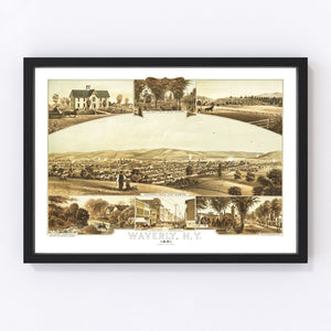 Vintage Map of Waverly, New York 1881