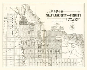 Vintage Map of Salt Lake City, Utah 1888