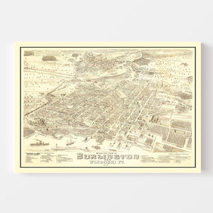 Vintage Map of Burlington, Vermont 1877