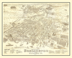 Vintage Map of Burlington, Vermont 1877