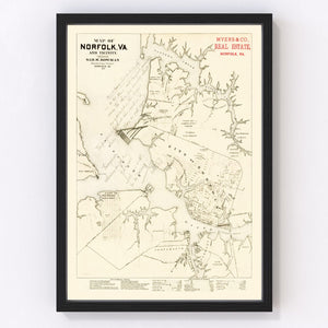 Vintage Map of Norfolk, Virginia 1891