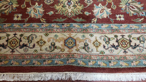 8x12 Indo-Mahal Rug, Floral Allover, Red & Beige, Wool Vintage Handmade Traditional Carpet