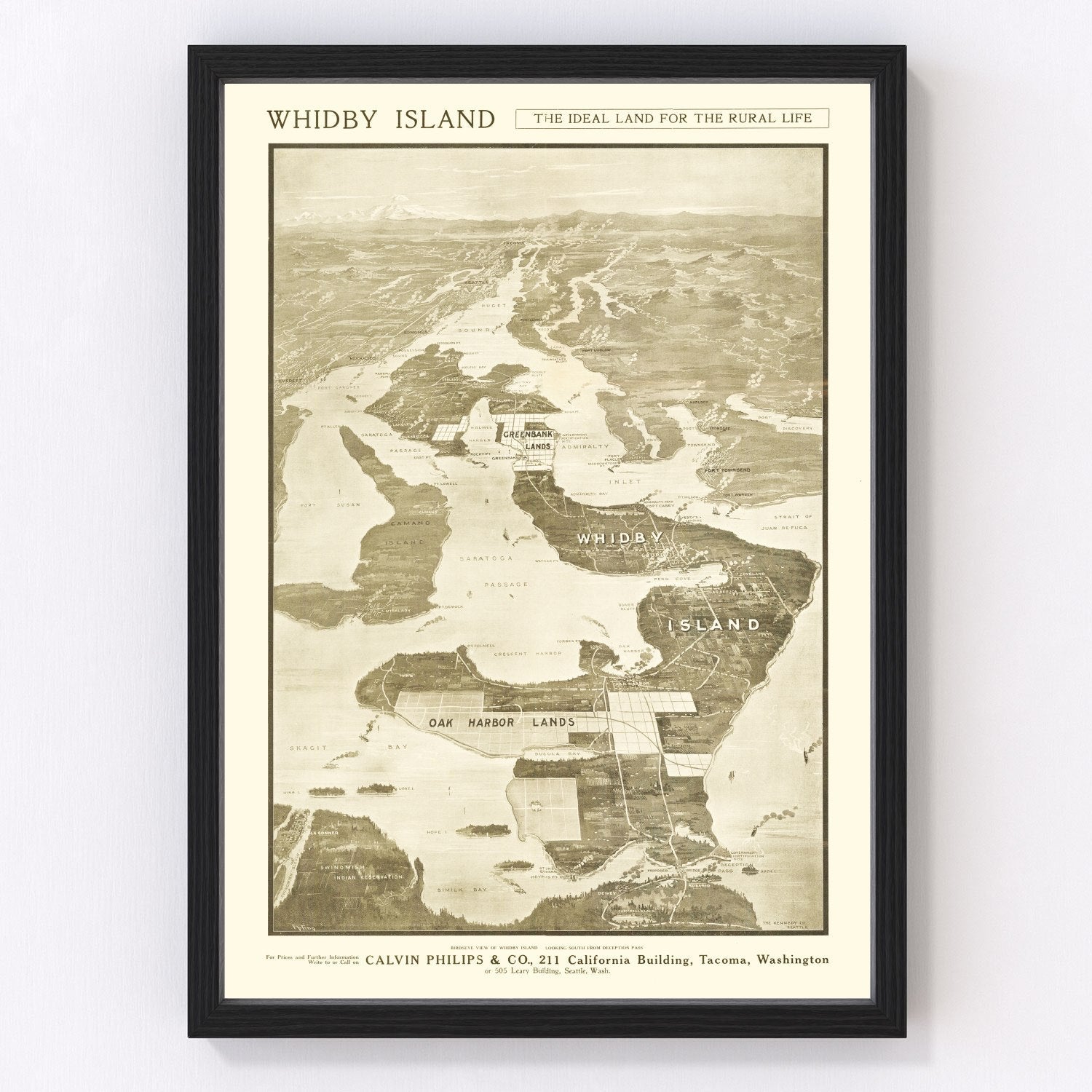 Vintage Map of Whidby Island, 1910