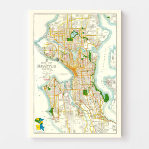 Vintage Map of Seattle, Washington 1929