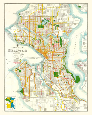 Vintage Map of Seattle, Washington 1929