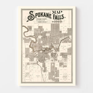 Vintage Map of Spokane Falls, Washington 1889