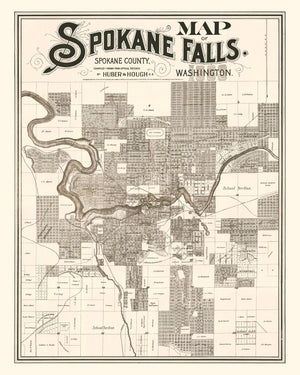 Vintage Map of Spokane Falls, Washington 1889