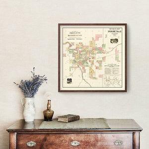 Vintage Map of Spokane Falls, Washington 1890