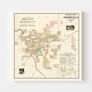 Vintage Map of Spokane Falls, Washington 1890