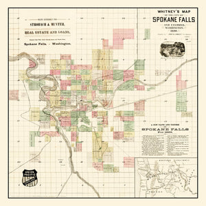 Vintage Map of Spokane Falls, Washington 1890