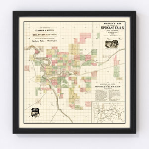 Vintage Map of Spokane Falls, Washington 1890