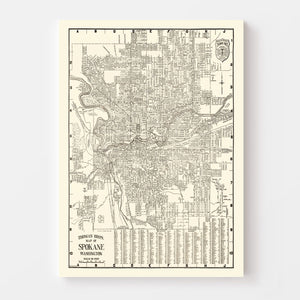 Vintage Map of Spokane, Washington 1920