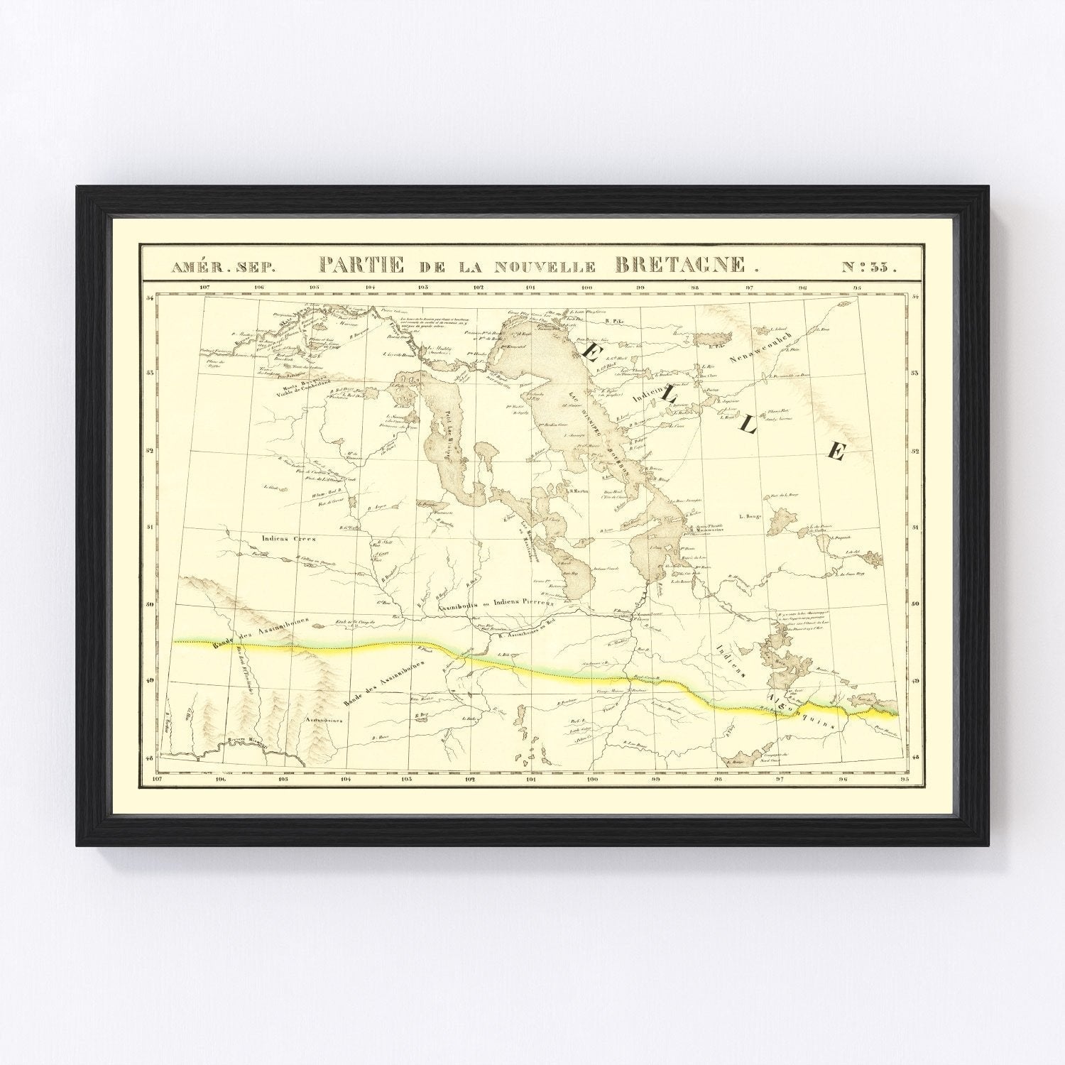 Vintage Map of Upper Missouri River, 1825