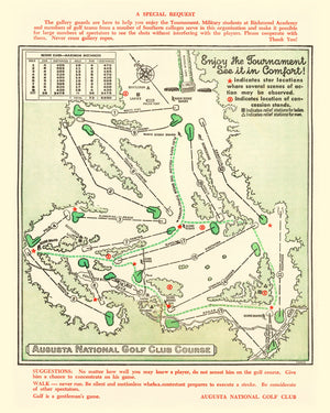 Vintage Map of Augusta National Golf Course, 1954