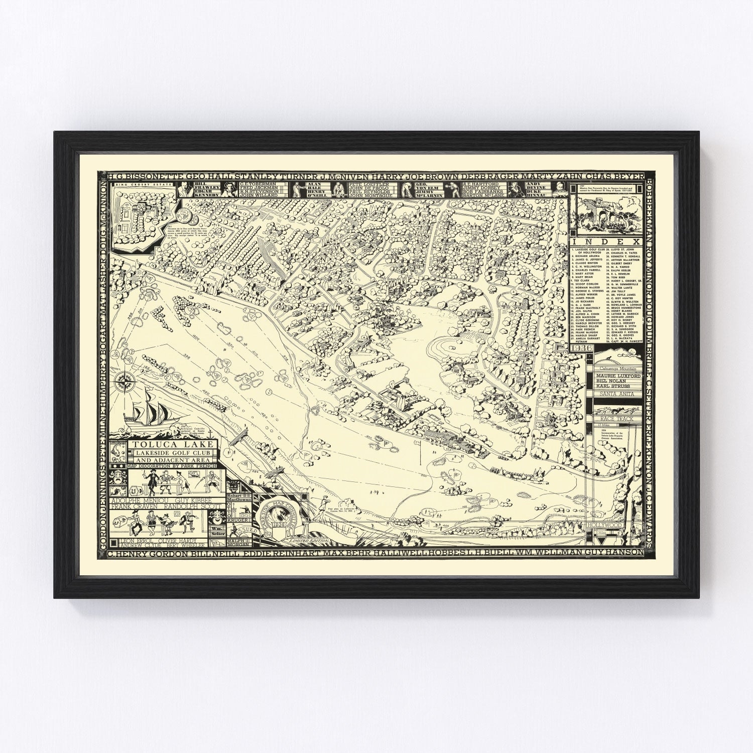 Vintage Map of Toluca Lake Lakeside Golf Course, 1936