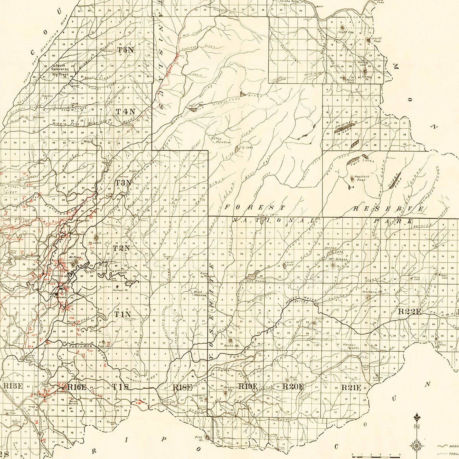 Vintage Map of Tuolomne County, California 1904