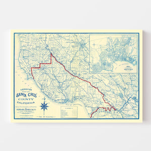 Vintage Map of Santa Cruz County, California 1916