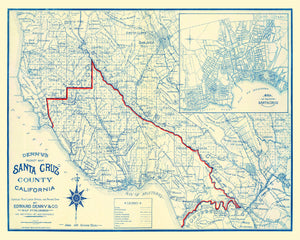 Vintage Map of Santa Cruz County, California 1916