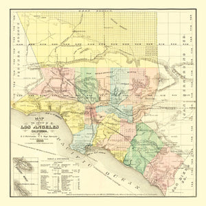 Vintage Map of Los Angeles County, California 1880